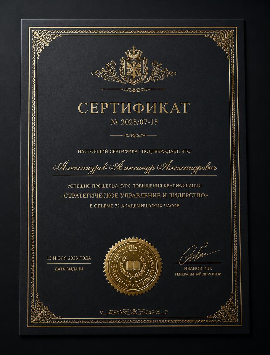 Сертификат на деятельность